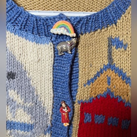 Vintage Hand knit Noah’s Ark cardigan Sweater - Picture 4 of 9